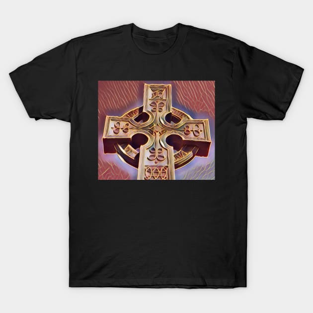 Celtic Cross Tombstone Statue - orange T-Shirt by Wanderer Bat